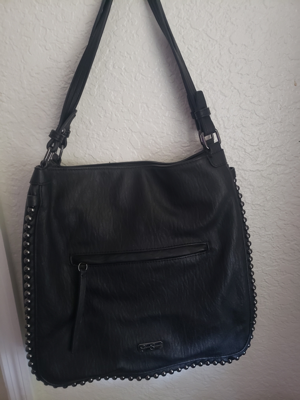 Jessica Simpson Leather Black Stud-Trim Shoulder Bag